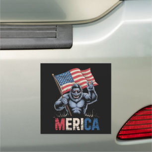 Bigfoot Merica Rock American Flag Patriotic  Car Magnet