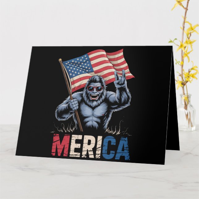 Bigfoot Merica Rock American Flag Patriotic  Card (Yellow Flower)