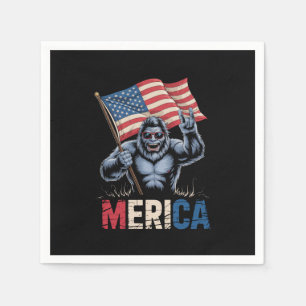 Bigfoot Merica Rock American Flag Patriotic  Napkins