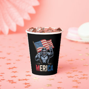 Bigfoot Merica Rock American Flag Patriotic Paper Cups