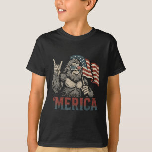 Bigfoot Merica Rock American Flag Patriotic Usa 4t T-Shirt