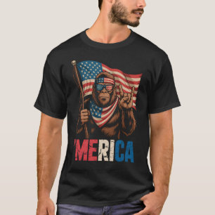 Bigfoot Merica Rock American Flag Sasquatch USA T-Shirt