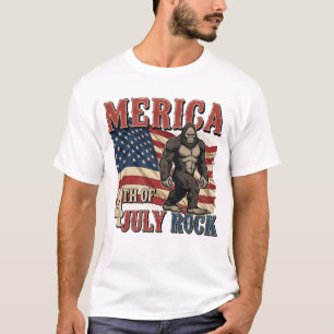 Bigfoot Merica Rock – Patriotic 4th of July Sasqua T-Shirt