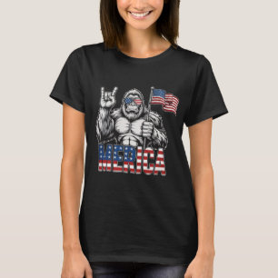 Bigfoot Merica Rock – Patriotic 4th of July Sasqua T-Shirt