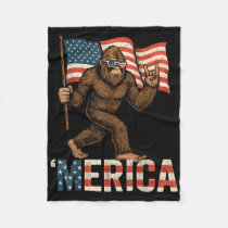 Bigfoot Merica Rock Patriotic American Flag 4th Of Fleece Blanket