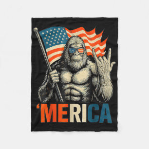 Bigfoot Merica Rock Patriotic American Flag 4th Of Fleece Blanket