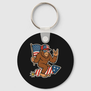 Bigfoot Merica Rock Patriotic American Flag 4th Of Keychain