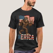 Bigfoot Merica Rock Patriotic American Flag 4th Of T-Shirt