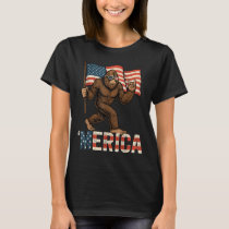 Bigfoot Merica Rock Patriotic American Flag 4th Of T-Shirt