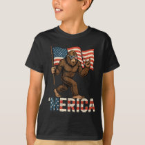 Bigfoot Merica Rock Patriotic American Flag 4th Of T-Shirt