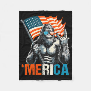 Bigfoot Merica Rock Usa American Flag 4th Of July  Fleece Blanket