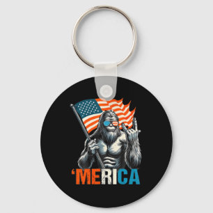 Bigfoot Merica Rock Usa American Flag 4th Of July Keychain