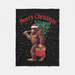 Bigfoot Merry Christmas Tree Lights Sasquatch Xmas Fleece Blanket