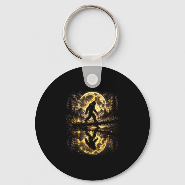Bigfoot moonlight forest reflection adventure  keychain (Front)