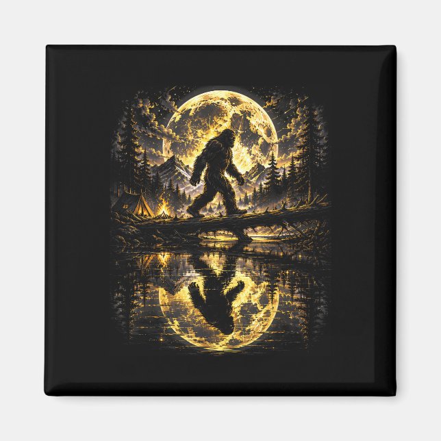 Bigfoot moonlight forest reflection adventure  magnet (Front)