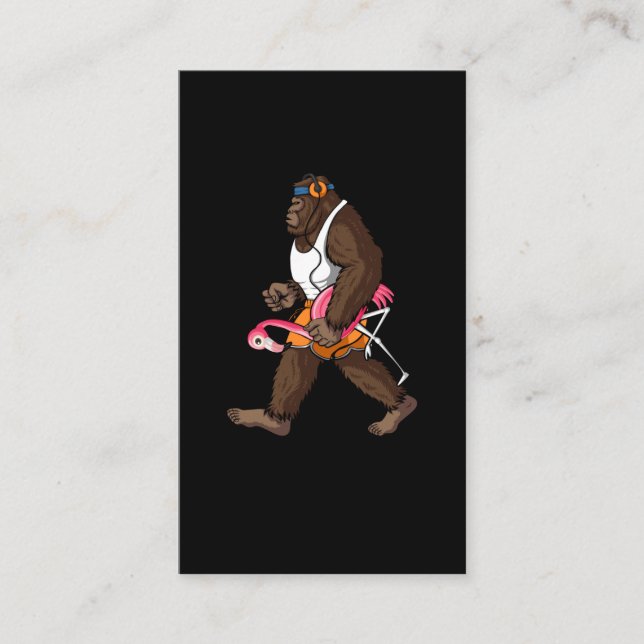 Bigfoot Morning Walk with Flamingo Business Card (Front)