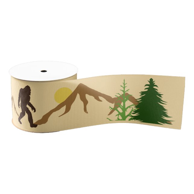 Bigfoot Mountains and Forest Pine Trees Patterned Grosgrain Ribbon (Spool)