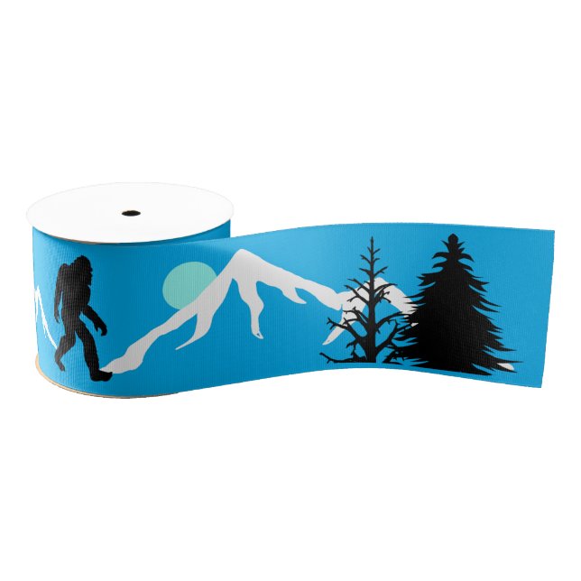 Bigfoot Mountains and Forest Pine Trees Winter Grosgrain Ribbon (Spool)