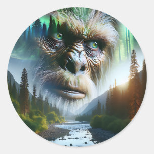Bigfoot, Mountains, River and Forest Classic Round Sticker