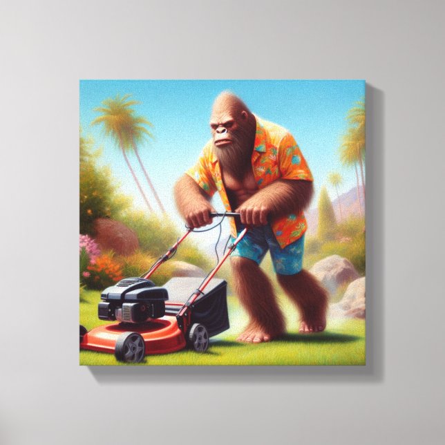 Bigfoot Mowing Canvas Print (Front)