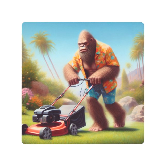 Bigfoot Mowing Metal Print (Front)