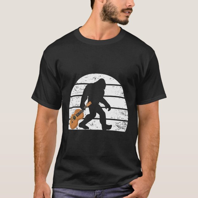Bigfoot Musician Sasquatch Acoustic Guitar Player T-Shirt (Front)