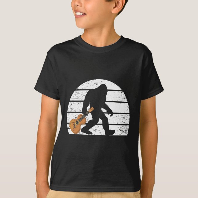 Bigfoot Musician Sasquatch Acoustic Guitar Player T-Shirt (Front)