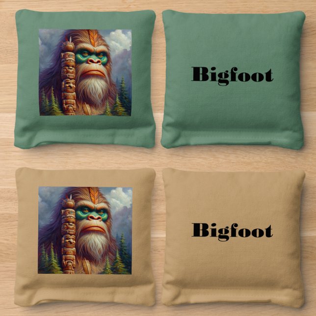 Bigfoot Native American Totem Cornhole Bags (Wood)