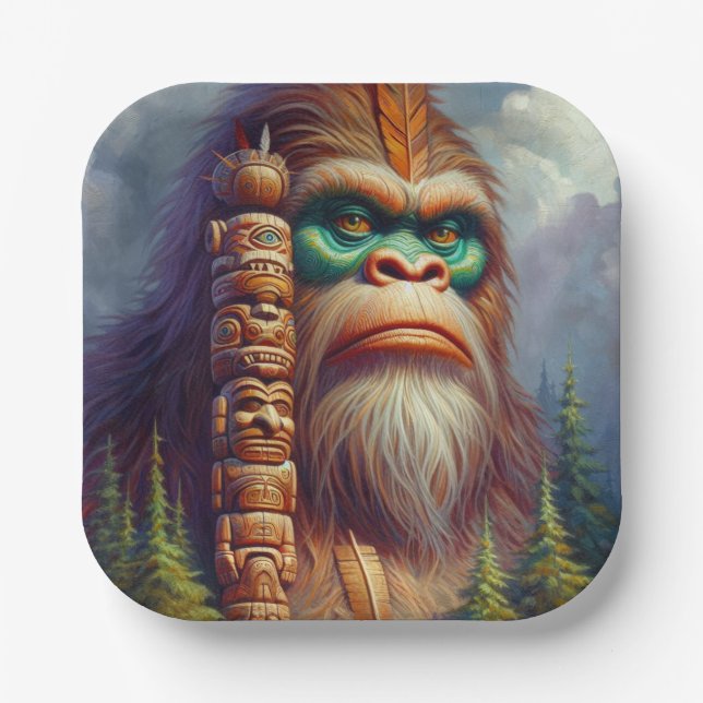 Bigfoot Native American Totem Paper Plates (Front)