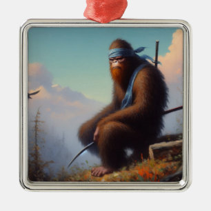 Bigfoot Ninja Metal Ornament