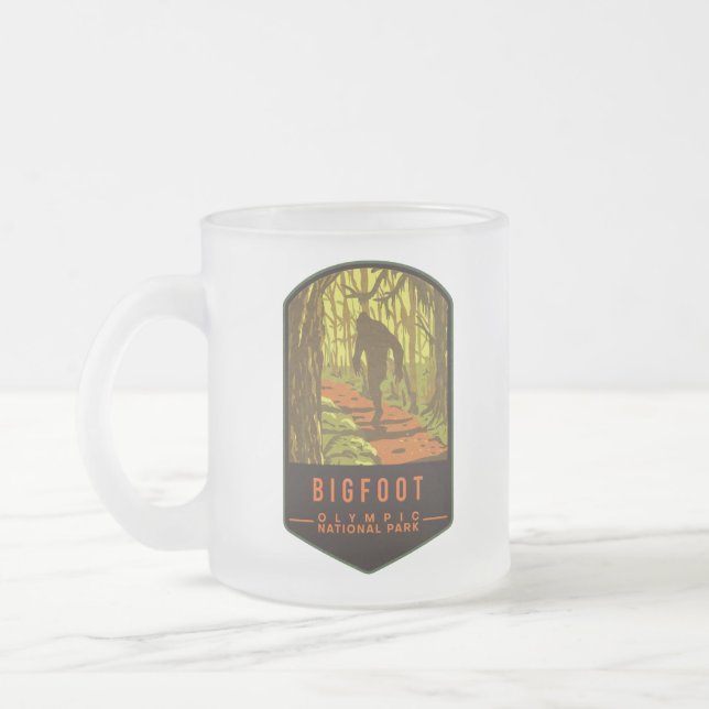 Bigfoot Olympic National Park Frosted Glass Coffee Mug (Left)