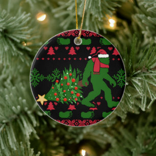 Bigfoot on knit background ceramic ornament