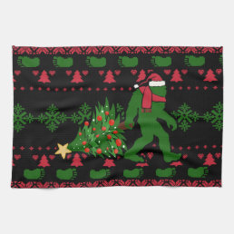 Bigfoot on knit background kitchen towel