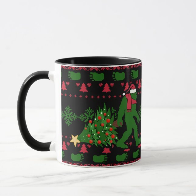 Bigfoot on knit background mug (Left)