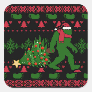 Bigfoot on knit background square sticker