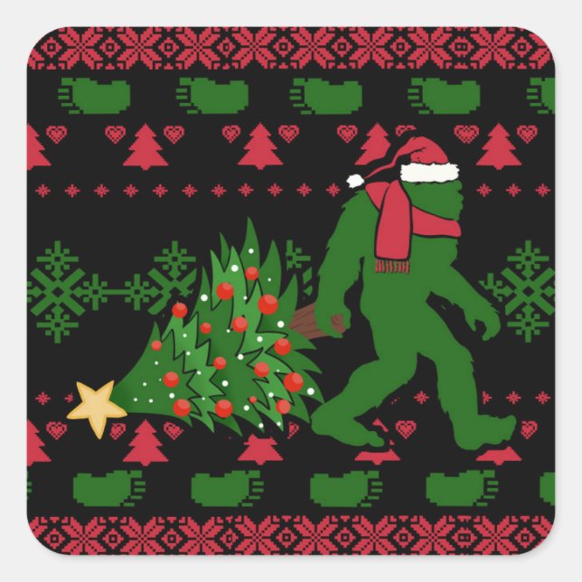 Bigfoot on knit background square sticker (Front)
