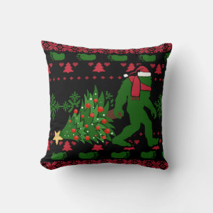 Bigfoot on knit background throw pillow