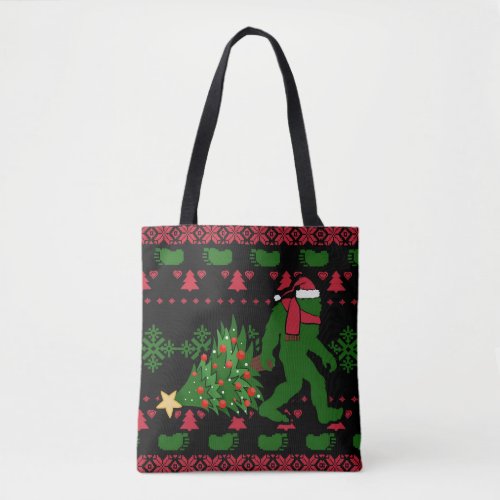 Bigfoot on knit background tote bag
