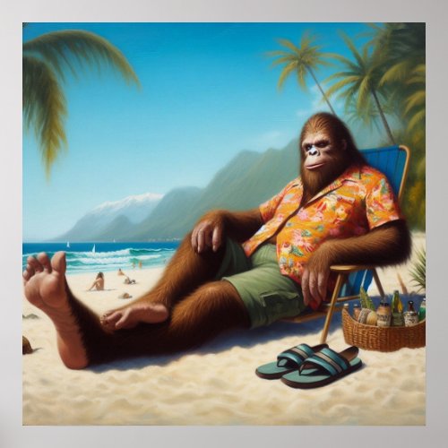 Bigfoot On the Beach Poster