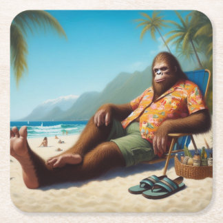 Bigfoot On the Beach Square Paper Coaster