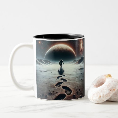 bigfoot on the moon Two_Tone coffee mug