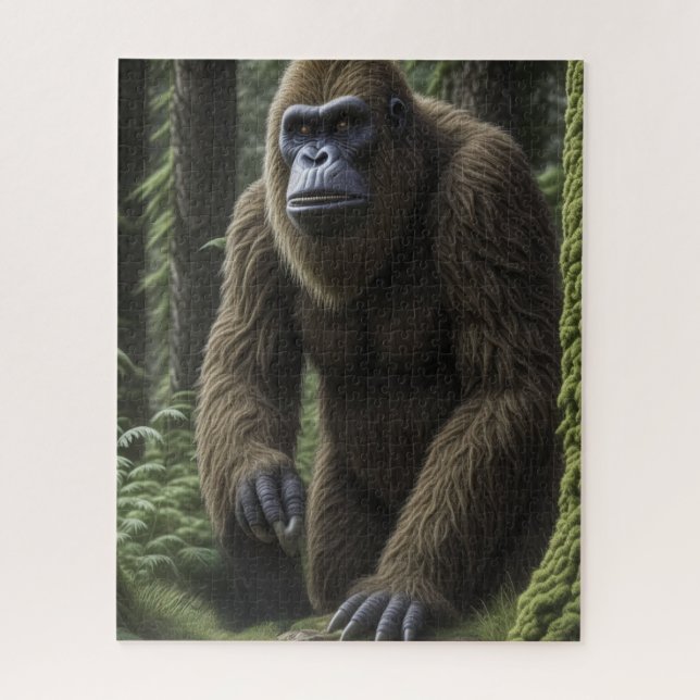  Bigfoot or Sasquatch Squatting by a Tree Jigsaw Puzzle (Vertical)