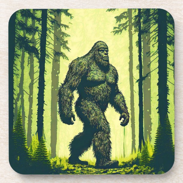 Bigfoot Out For A Forest Walk Beverage Coaster (Front)