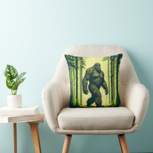 Bigfoot Out For A Forest Walk Sasquatch Throw Pillow
