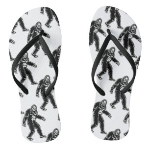 Bigfoot Pattern Black White Sasquatch Monster Flip Flops