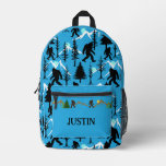 Bigfoot Patterned Sasquatch Blue Printed Backpack