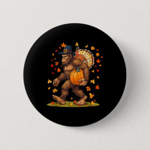 Bigfoot Pilgrim Turkey Pumpkin Thanksgiving Day Bo Button