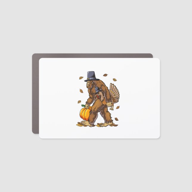 Bigfoot Pilgrim Turkey Pumpkin Thanksgiving Day Bo Car Magnet (Front)