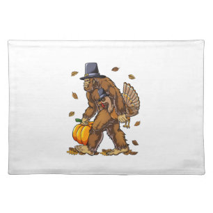 Bigfoot Pilgrim Turkey Pumpkin Thanksgiving Day Bo Cloth Placemat