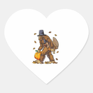 Bigfoot Pilgrim Turkey Pumpkin Thanksgiving Day Bo Heart Sticker